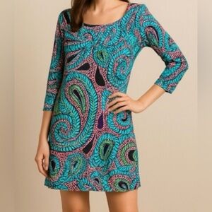 Lilly Pulitzer Newport Dress – Paisley Silk, Square Neck, 3/4 Sleeve, Size 4